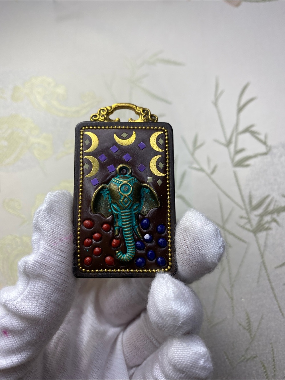 Retro Nepal Tibetan elephant ebony wood Tangka pendant